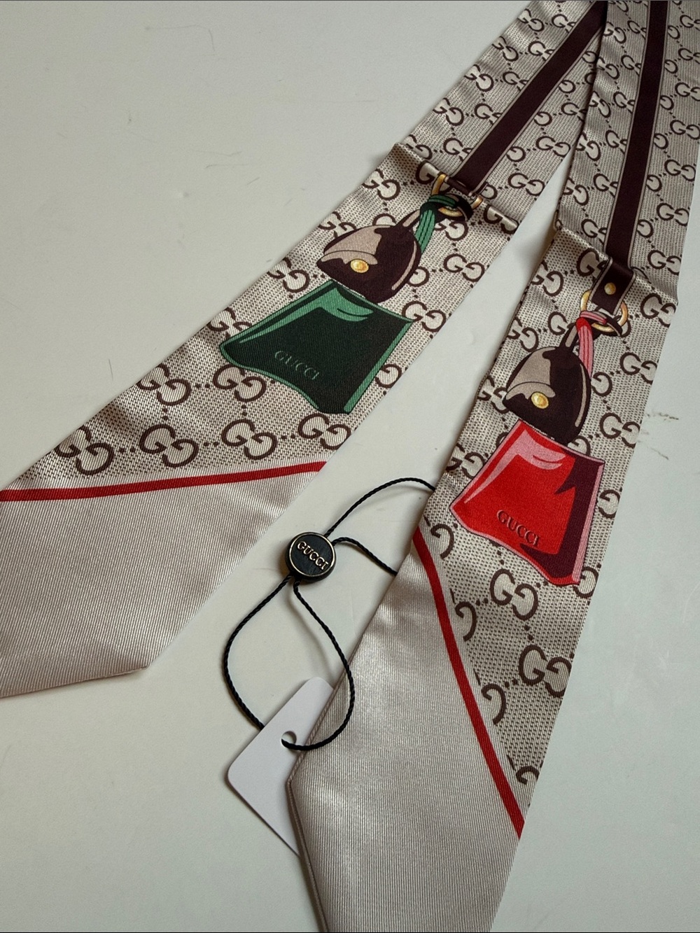 Beige Brown Monogram Twilly with Red/Green Bag Motif - Picture 2 of 14